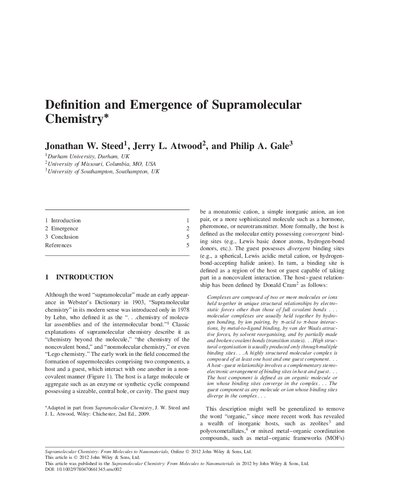 Supramolecular Chemistry: From Molecules to Nanomaterials