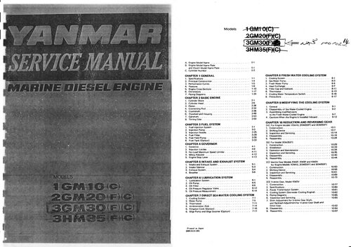 Yanmar 1GM10, 2GM20, 3GM30, 3HM35. Marine Diesel Engine. Service Manual