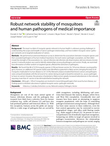 Robust network stability of mosquitoes and human pathogens of medical importance