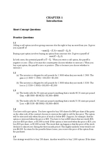 Options, Futures, and Other Derivatives.. Solutions Manual