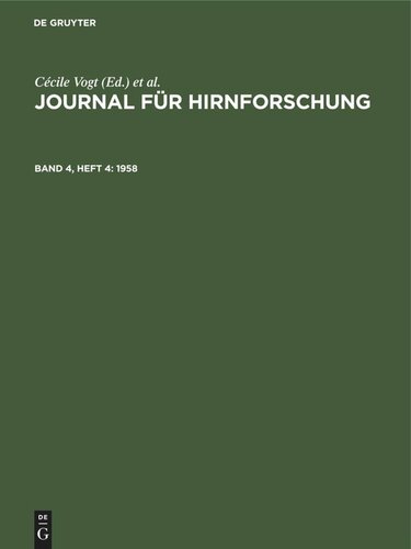 Journal für Hirnforschung: Band 4, Heft 4 1958