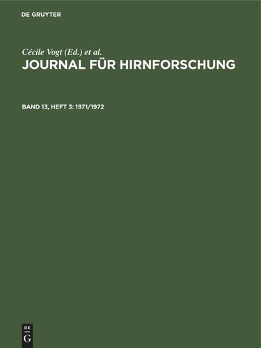 Journal für Hirnforschung: Band 13, Heft 3 1971/1972