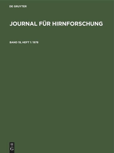 Journal für Hirnforschung: Band 19, Heft 1 1978