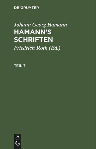 Hamann’s Schriften: Teil 7