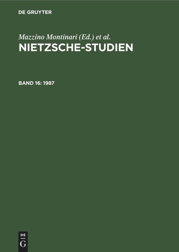 Nietzsche-Studien: Band 16 1987