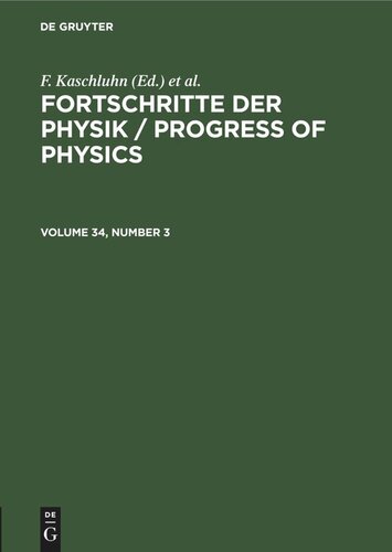 Fortschritte der Physik / Progress of Physics: Volume 34, Number 3