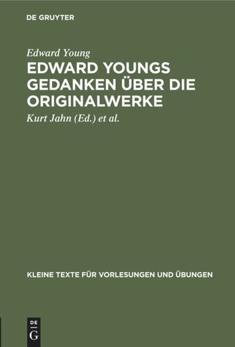 Edward Youngs Gedanken über die Originalwerke: In einem Schreiben an Samuel Richardson