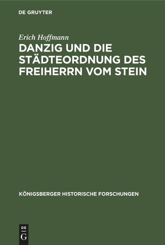 Danzig und die Städteordnung des Freiherrn vom Stein