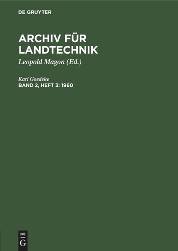 Archiv für Landtechnik: Band 2, Heft 3 1960