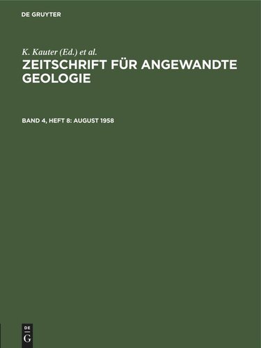 Zeitschrift für Angewandte Geologie: Band 4, Heft 8 August 1958