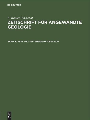 Zeitschrift für Angewandte Geologie: Band 16, Heft 9/10 September/Oktober 1970