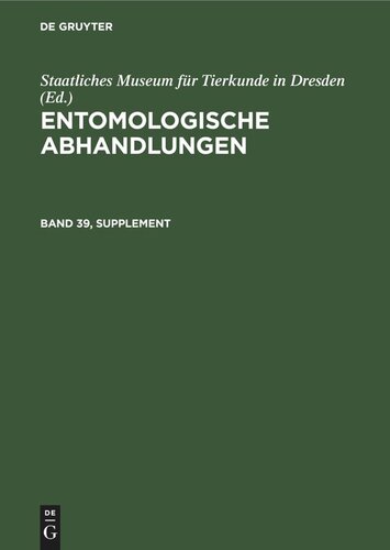 Entomologische Abhandlungen: Band 39, Supplement