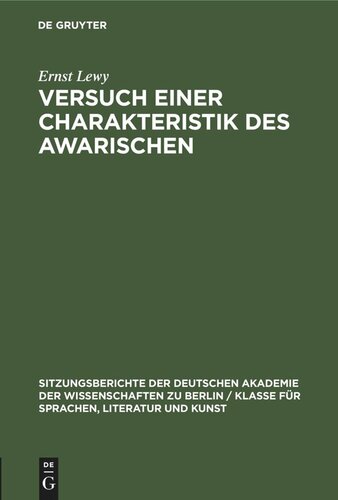 Versuch einer Charakteristik des Awarischen: Mit Exkursen zur Sprachtheorie