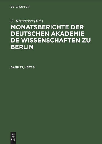 Monatsberichte der Deutschen Akademie de Wissenschaften zu Berlin: Band 13, Heft 9