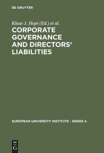 Corporate Governance and Directors' Liabilities: Legal, Economic and Sociological Analyses on Corporate Social Responsibility