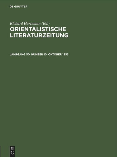 Orientalistische Literaturzeitung: Jahrgang 50, Number 10 Oktober 1955