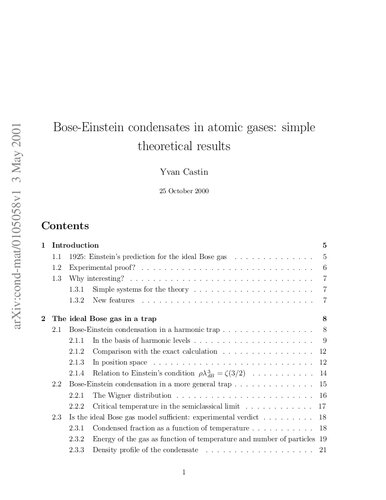 Bose-Einstein condensates in atomic gases: simple theoretical results