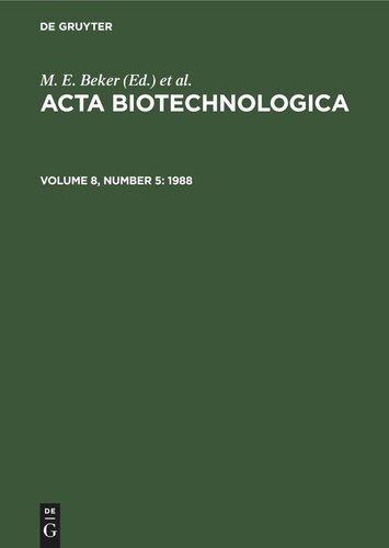 Acta Biotechnologica: Volume 8, Number 5 1988