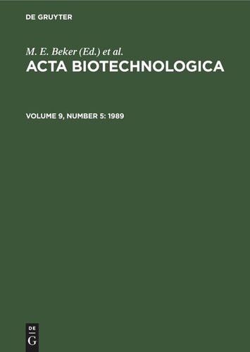 Acta Biotechnologica: Volume 9, Number 5 1989