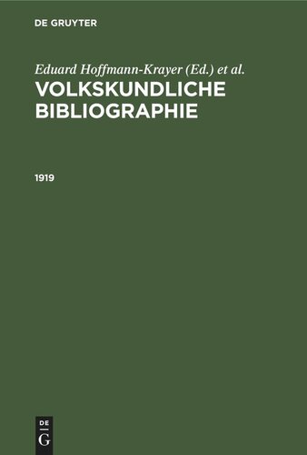 Volkskundliche Bibliographie: 1919