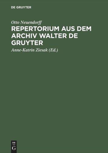 Repertorium aus dem Archiv Walter de Gruyter