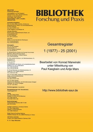 Bibliothek - Forschung und Praxis: 25-Jahres-Register