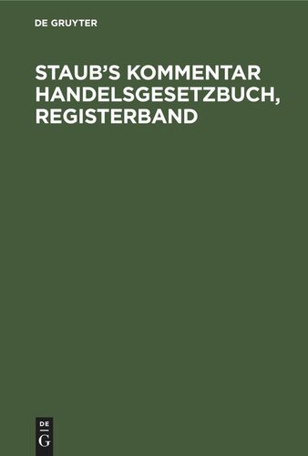 Staub’s Kommentar Handelsgesetzbuch, Registerband