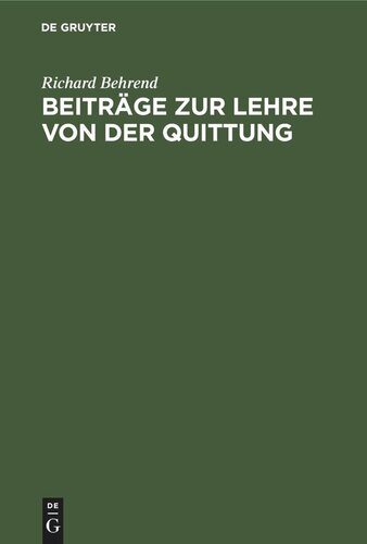 Beiträge zur Lehre von der Quittung