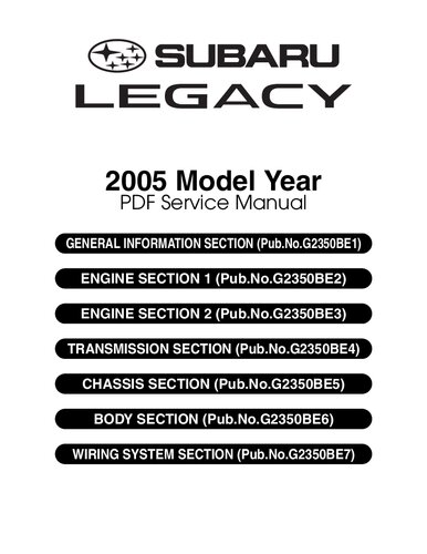 Subaru Legacy Outback 2005 Factory Service Manual USDM BP-BL G2350BE1