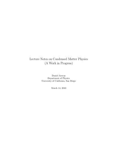 Lecture Notes on Condensed Matter Physics (A Work in Progress)