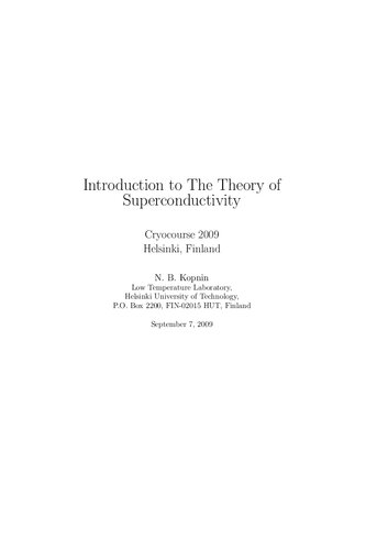 Introduction to The Theory of Superconductivity