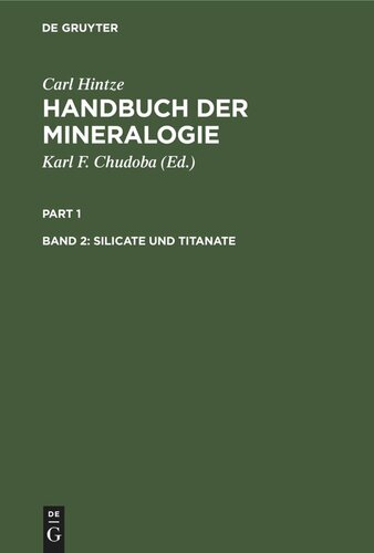 Handbuch der Mineralogie: Band 2 Silicate und Titanate