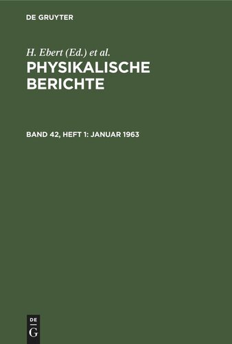 Physikalische Berichte: Band 42, Heft 1 Januar