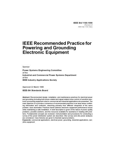 IEEE Std 1100-1999, IEEE Recommended Practice for Powering and Grounding Electronic Equipment