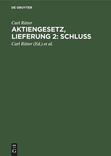 Aktiengesetz, Lieferung 2: Schluß