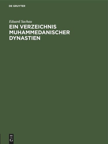 Ein Verzeichnis Muhammedanischer Dynastien: Einzelausgabe