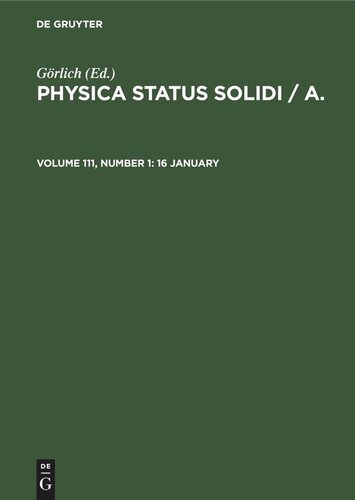 Physica status solidi / A.: Volume 111, Number 1 16 January