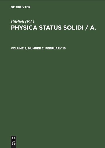 Physica status solidi / A.: Volume 9, Number 2 February 16