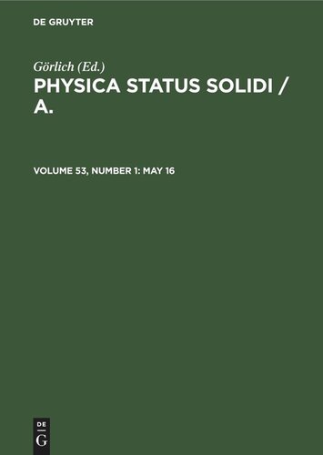 Physica status solidi / A.: Volume 53, Number 1 May 16