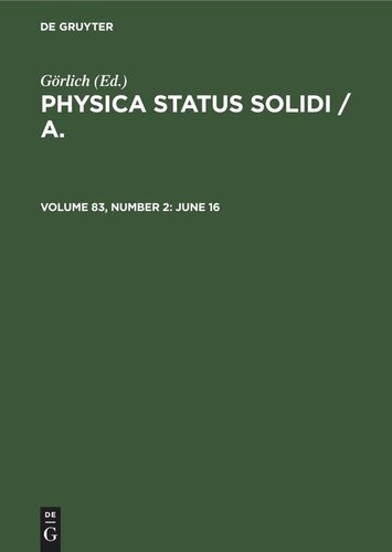 Physica status solidi / A.: Volume 83, Number 2 June 16