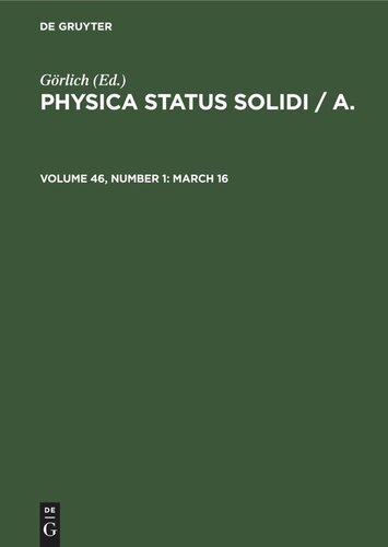 Physica status solidi / A.: Volume 46, Number 1 March 16