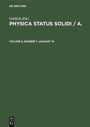 Physica status solidi / A.: Volume 9, Number 1 January 16