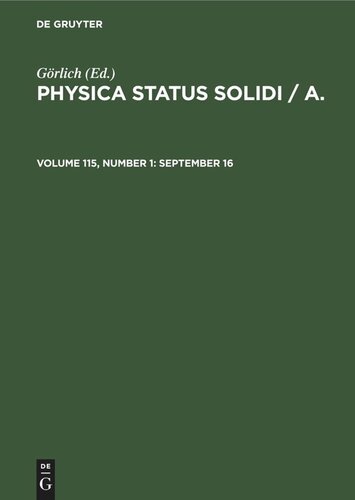 Physica status solidi / A.: Volume 115, Number 1 September 16