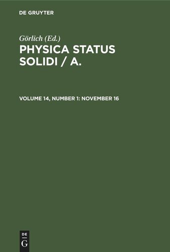 Physica status solidi / A.: Volume 14, Number 1 November 16