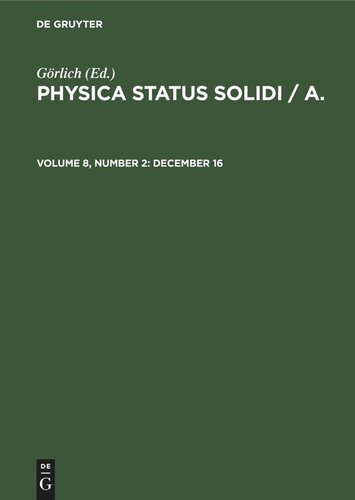 Physica status solidi / A.: Volume 8, Number 2 December 16