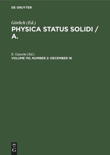 Physica status solidi / A.: Volume 110, Number 2 December 16