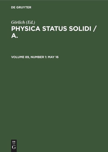 Physica status solidi / A.: Volume 89, Number 1 May 16