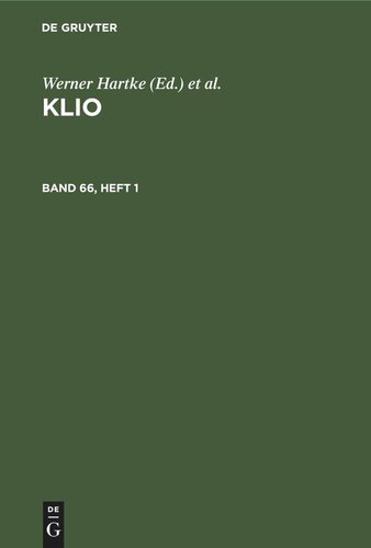 Klio: Band 66, Heft 1