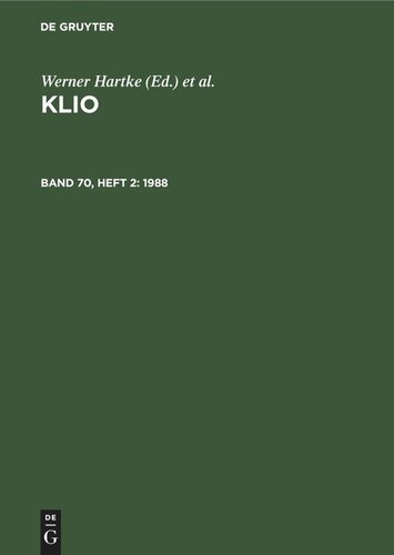 Klio: Band 70, Heft 2 1988