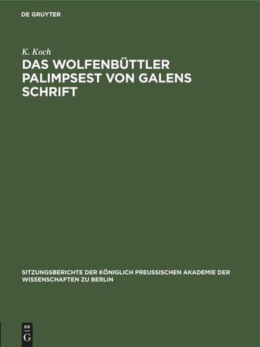 Das Wolfenbüttler Palimpsest von Galens Schrift